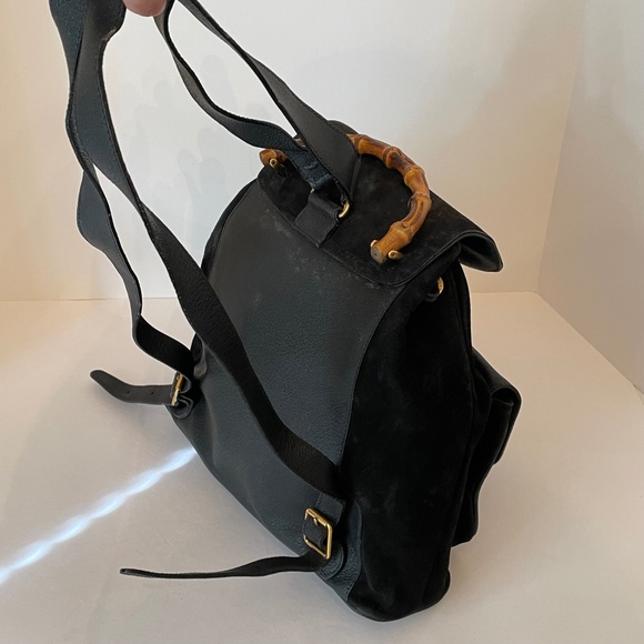 Gucci Black Leather Suede Bamboo Backpack Bag main image 11